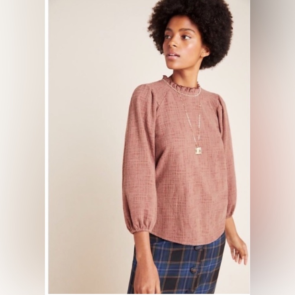 NEW Anthropologie Current‎ Air Jasia Cotton Blend Smocked Balloon Sleeve Top XS